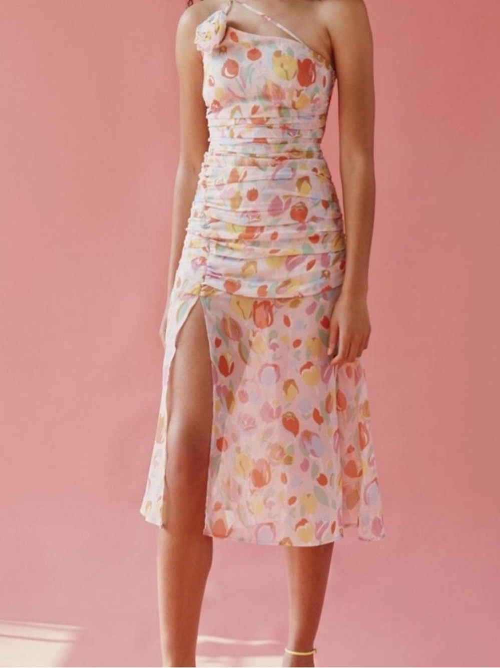 NWT For Love and Lemons Ruched Floral MIDI Dress